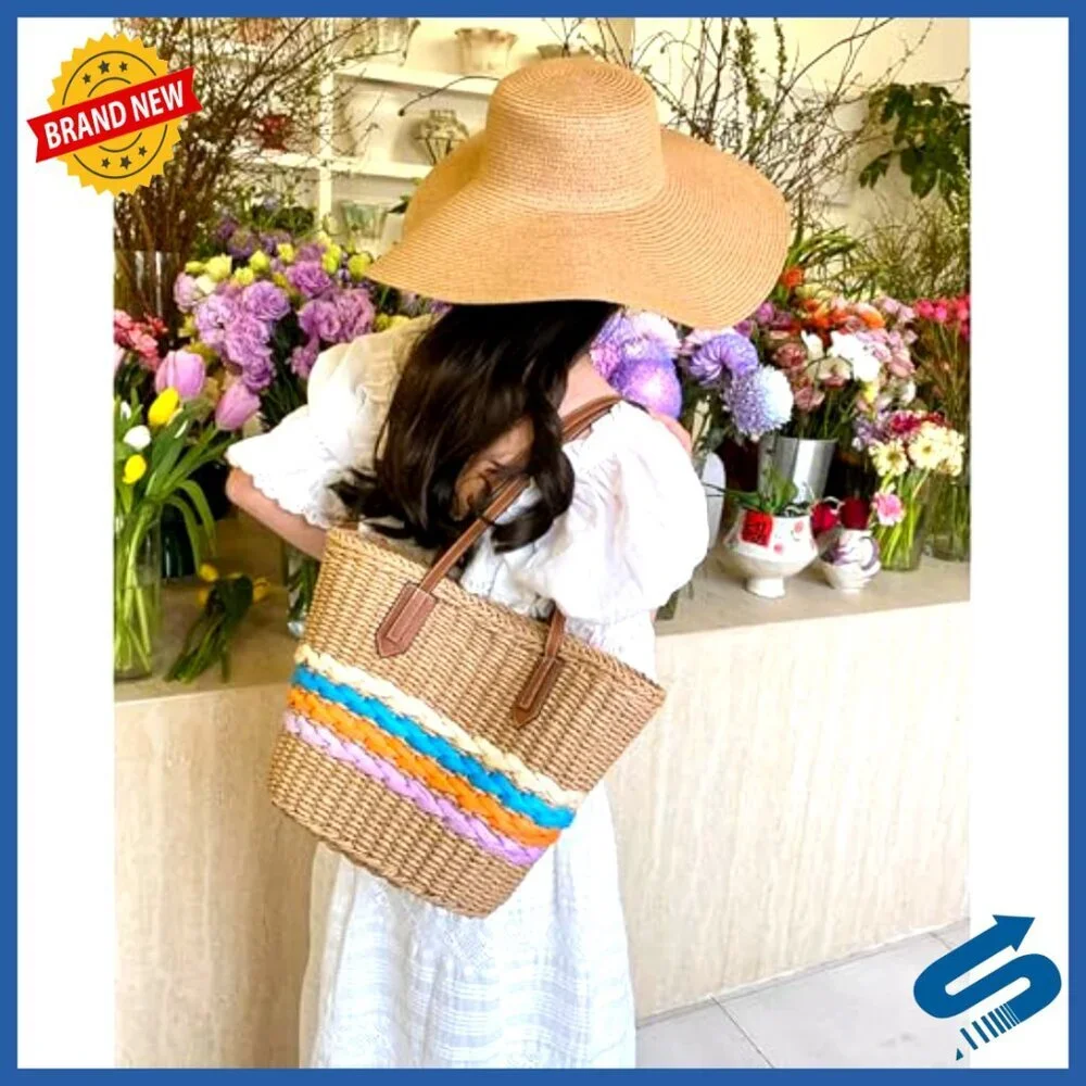 Woven Raffia Straw Tote Bag Boho Chic Summer Beach Vacation Travel Essential